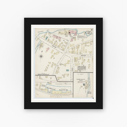 Old map wall art mockup — black gallery frame with white mat — Sanborn Fire Insurance Map from Lee, Berkshire County, Massachusetts (1884), Sheet #0003