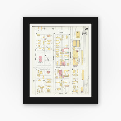 Old map wall art mockup — black gallery frame with white mat — Sanborn Fire Insurance Map from Green Bay, Brown County, Wisconsin (1900), Sheet #0020