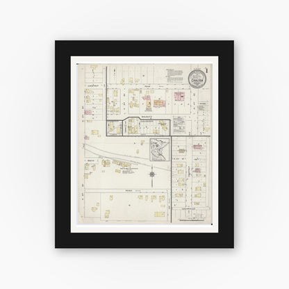 Old map wall art mockup — black gallery frame with white mat — Sanborn Fire Insurance Map from Carlton, Carlton County, Minnesota (1914) - Complete Map Set