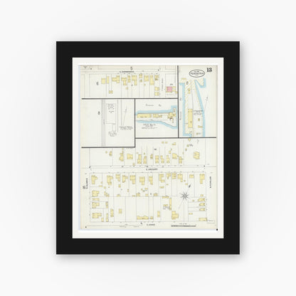 Old map wall art mockup — black gallery frame with white mat — Sanborn Fire Insurance Map from Pensacola, Escambia County, Florida (1897), Sheet #0013
