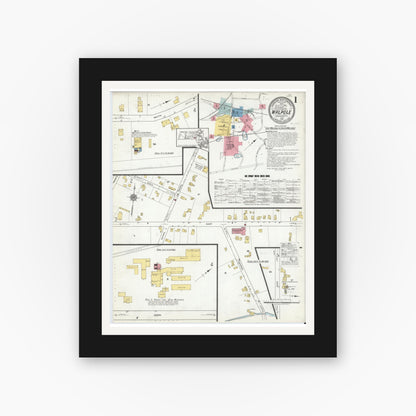 Old map wall art mockup — black gallery frame with white mat — Sanborn Fire Insurance Map from Walpole, Norfolk County, Massachusetts (1918), Sheet #0001