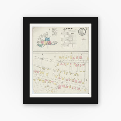 Old map wall art mockup — black gallery frame with white mat — Sanborn Fire Insurance Map from Canonsburg, Washington County, Pennsylvania (1896) - Complete Map Set