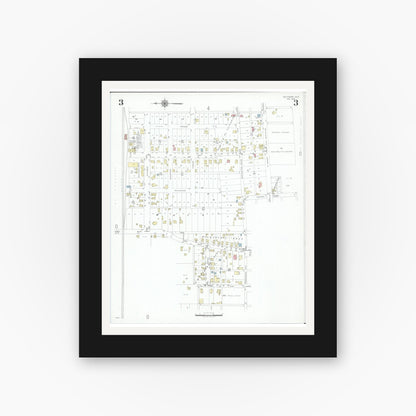 Old map wall art mockup — black gallery frame with white mat — Sanborn Fire Insurance Map from Baltimore, Fairfield County, Ohio (1946), Sheet #0003