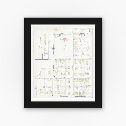 Old map wall art mockup — black gallery frame with white mat — Sanborn Fire Insurance Map from Taylorville, Christian County, Illinois (1914), Sheet #0003