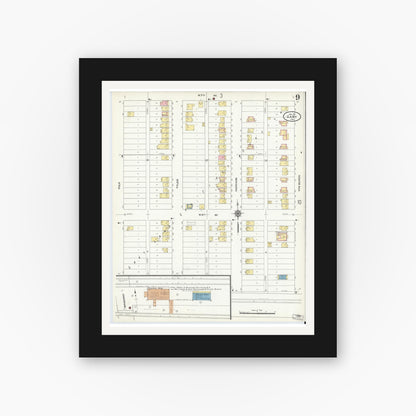 Old map wall art mockup — black gallery frame with white mat — Sanborn Fire Insurance Map from Gary, Lake County, Indiana (1911), Sheet #0009