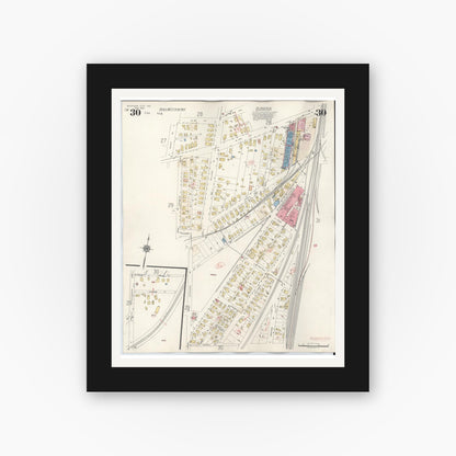 Old map wall art mockup — black gallery frame with white mat — Sanborn Fire Insurance Map from Michigan City, La Porte County, Indiana (1948), Sheet #0030