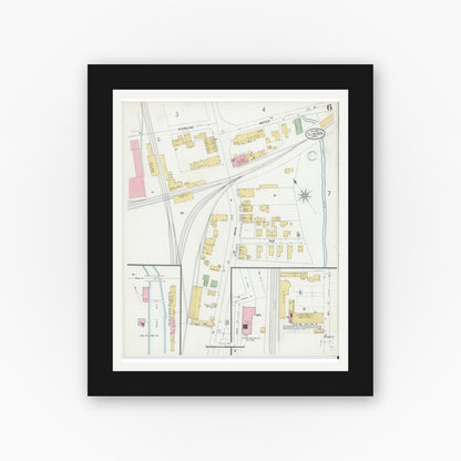 Old map wall art mockup — black gallery frame with white mat — Sanborn Fire Insurance Map from Clinton, Worcester County, Massachusetts (1899), Sheet #0006