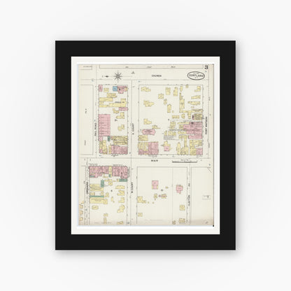 Old map wall art mockup — black gallery frame with white mat — Sanborn Fire Insurance Map from Cortland, Cortland County, New York (1887), Sheet #0003