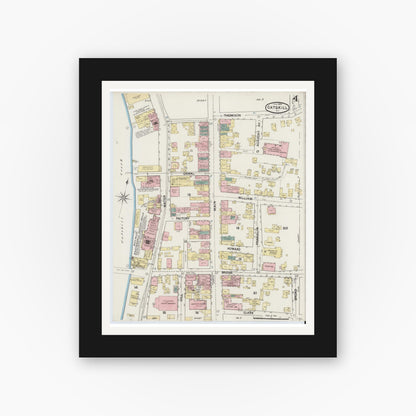 Old map wall art mockup — black gallery frame with white mat — Sanborn Fire Insurance Map from Catskill, Greene County, New York (1889), Sheet #0004