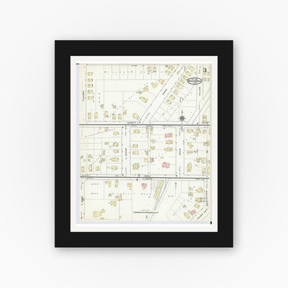 Old map wall art mockup — black gallery frame with white mat — Sanborn Fire Insurance Map from Beaver Dam, Dodge County, Wisconsin (1914), Sheet #0003