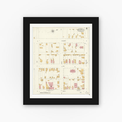 Old map wall art mockup — black gallery frame with white mat — Sanborn Fire Insurance Map from Rising Sun, Ohio County, Indiana (1906), Sheet #0004