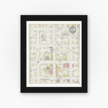 Old map wall art mockup — black gallery frame with white mat — Sanborn Fire Insurance Map from Nappanee, Elkhart County, Indiana (1892) - Complete Map Set