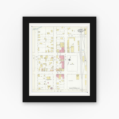 Old map wall art mockup — black gallery frame with white mat — Sanborn Fire Insurance Map from Pine City, Pine County, Minnesota (1911), Sheet #0003