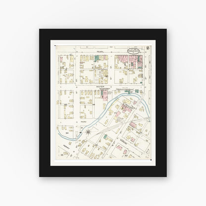 Old map wall art mockup — black gallery frame with white mat — Sanborn Fire Insurance Map from Sioux City, Woodbury County, Iowa (1886), Sheet #0002