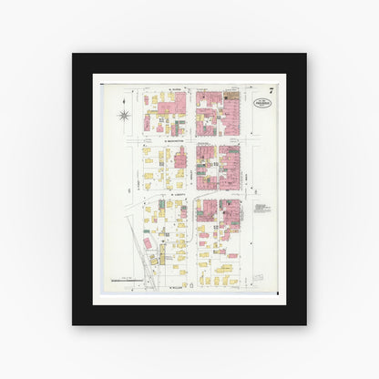 Old map wall art mockup — black gallery frame with white mat — Sanborn Fire Insurance Map from Ann Arbor, Washtenaw County, Michigan (1908), Sheet #0007