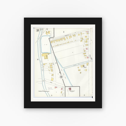 Old map wall art mockup — black gallery frame with white mat — Sanborn Fire Insurance Map from Hamilton, Butler County, Ohio (1899), Sheet #0037