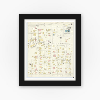Old map wall art mockup — black gallery frame with white mat — Sanborn Fire Insurance Map from Covington, Miami County, Ohio (1910), Sheet #0002