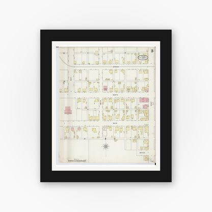 Old map wall art mockup — black gallery frame with white mat — Sanborn Fire Insurance Map from Caldwell, Noble County, Ohio (1895), Sheet #0003