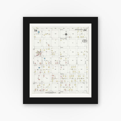 Old map wall art mockup — black gallery frame with white mat — Sanborn Fire Insurance Map from Laredo, Webb County, Texas (1925), Sheet #0024