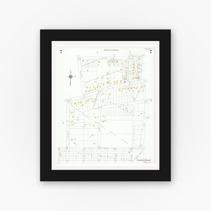 Old map wall art mockup — black gallery frame with white mat — Sanborn Fire Insurance Map from Glen Ellyn, Du Page County, Illinois (1940), Sheet #0007