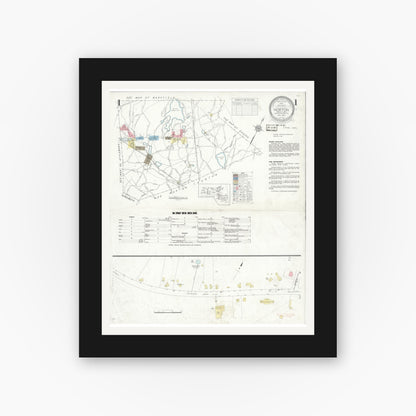 Old map wall art mockup — black gallery frame with white mat — Sanborn Fire Insurance Map from Norton, Bristol County, Massachusetts (1937), Sheet #0001