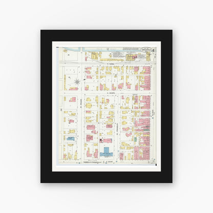 Old map wall art mockup — black gallery frame with white mat — Sanborn Fire Insurance Map from Circleville, Pickaway County, Ohio (1899), Sheet #0004
