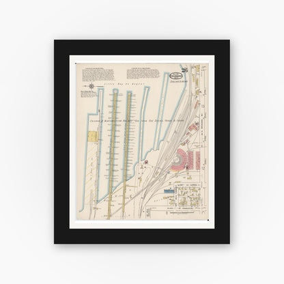Old map wall art mockup — black gallery frame with white mat — Sanborn Fire Insurance Map from Escanaba, Delta County, Michigan (1921), Sheet #0026