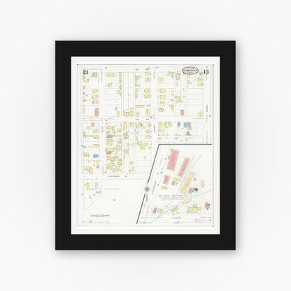 Old map wall art mockup — black gallery frame with white mat — Sanborn Fire Insurance Map from Iron Mountain, Dickinson County, Michigan (1930), Sheet #0013