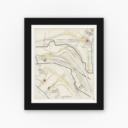 Old map wall art mockup — black gallery frame with white mat — Sanborn Fire Insurance Map from Orange, Orange County, Texas (1885), Sheet #0003