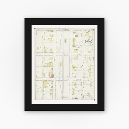 Old map wall art mockup — black gallery frame with white mat — Sanborn Fire Insurance Map from Camp Point, Adams County, Illinois (1893), Sheet #0002