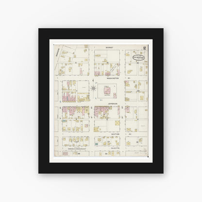 Old map wall art mockup — black gallery frame with white mat — Sanborn Fire Insurance Map from Effingham, Effingham County, Illinois (1888), Sheet #0002