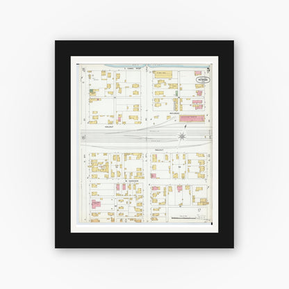 Old map wall art mockup — black gallery frame with white mat — Sanborn Fire Insurance Map from Newark, Licking County, Ohio (1899), Sheet #0005
