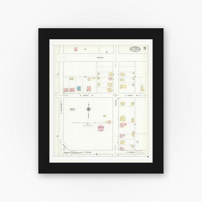 Old map wall art mockup — black gallery frame with white mat — Sanborn Fire Insurance Map from Gettysburg, Adams County, Pennsylvania (1912), Sheet #0003