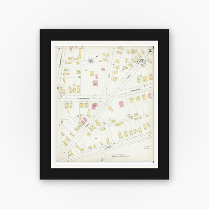 Old map wall art mockup — black gallery frame with white mat — Sanborn Fire Insurance Map from Rome, Oneida County, New York (1899), Sheet #0002