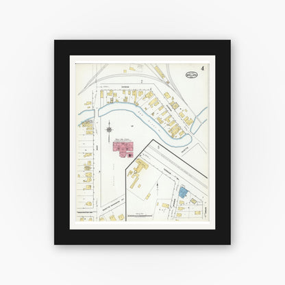 Old map wall art mockup — black gallery frame with white mat — Sanborn Fire Insurance Map from Mellen, Ashland County, Wisconsin (1917), Sheet #0004