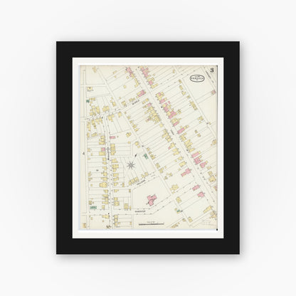 Old map wall art mockup — black gallery frame with white mat — Sanborn Fire Insurance Map from Hanover, York County, Pennsylvania (1896), Sheet #0003