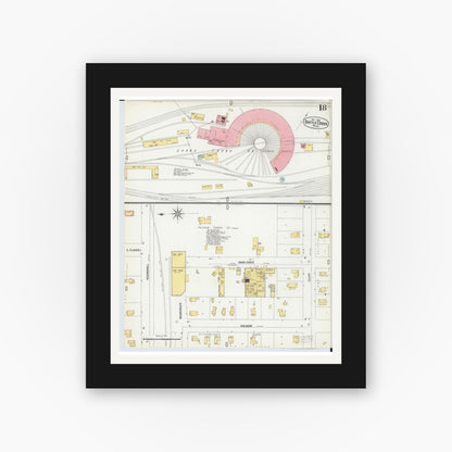 Old map wall art mockup — black gallery frame with white mat — Sanborn Fire Insurance Map from Battle Creek, Calhoun County, Michigan (1899), Sheet #0018
