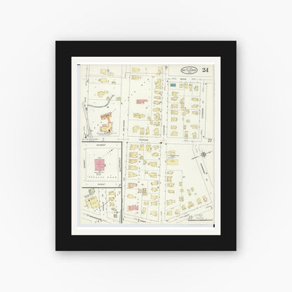 Old map wall art mockup — black gallery frame with white mat — Sanborn Fire Insurance Map from Battle Creek, Calhoun County, Michigan (1913), Sheet #0024