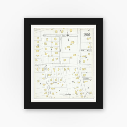 Old map wall art mockup — black gallery frame with white mat — Sanborn Fire Insurance Map from Braintree, Norfolk County, Massachusetts (1919), Sheet #0004