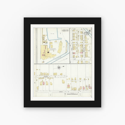 Old map wall art mockup — black gallery frame with white mat — Sanborn Fire Insurance Map from Tyrone, Blair County, Pennsylvania (1906), Sheet #0008