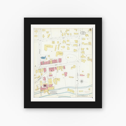 Old map wall art mockup — black gallery frame with white mat — Sanborn Fire Insurance Map from Lee, Berkshire County, Massachusetts (1905), Sheet #0005