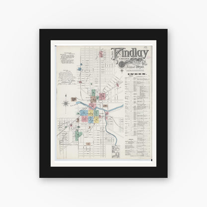 Old map wall art mockup — black gallery frame with white mat — Sanborn Fire Insurance Map from Findlay, Hancock County, Ohio (1890) - Complete Map Set