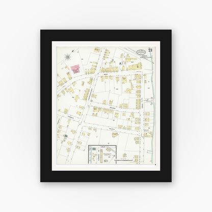 Old map wall art mockup — black gallery frame with white mat — Sanborn Fire Insurance Map from Dover, Morris County, New Jersey (1909), Sheet #0021
