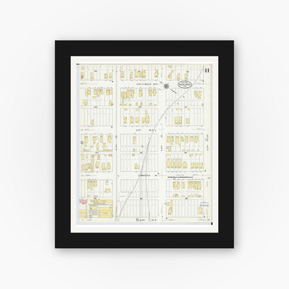Old map wall art mockup — black gallery frame with white mat — Sanborn Fire Insurance Map from Ashland, Ashland County, Wisconsin (1909), Sheet #0011