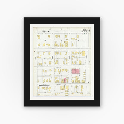 Old map wall art mockup — black gallery frame with white mat — Sanborn Fire Insurance Map from Sanford, Seminole County, Florida (1901), Sheet #0004