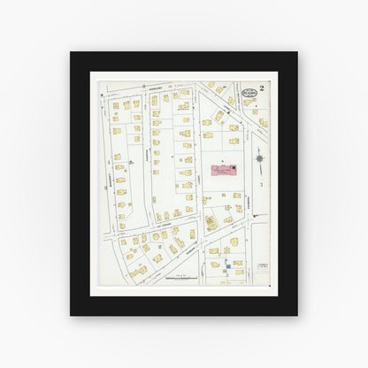 Old map wall art mockup — black gallery frame with white mat — Sanborn Fire Insurance Map from Reading, Middlesex County, Massachusetts (1918), Sheet #0002