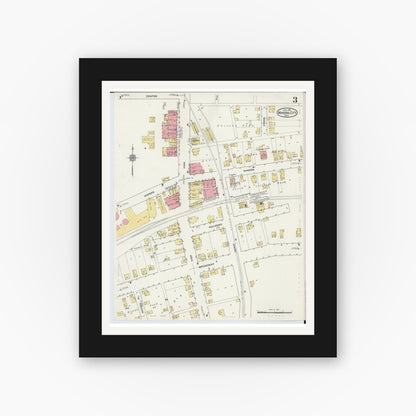 Old map wall art mockup — black gallery frame with white mat — Sanborn Fire Insurance Map from Mineral City, Tuscarawas County, Ohio (1915), Sheet #0003