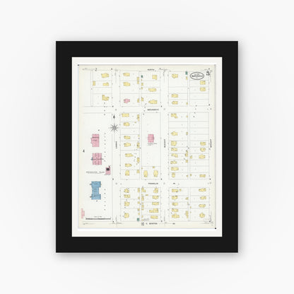 Old map wall art mockup — black gallery frame with white mat — Sanborn Fire Insurance Map from Naperville, Du Page County, Illinois (1909), Sheet #0005