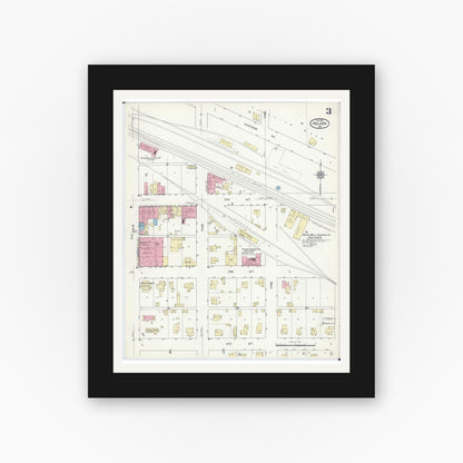 Old map wall art mockup — black gallery frame with white mat — Sanborn Fire Insurance Map from Holden, Johnson County, Missouri (1914), Sheet #0003