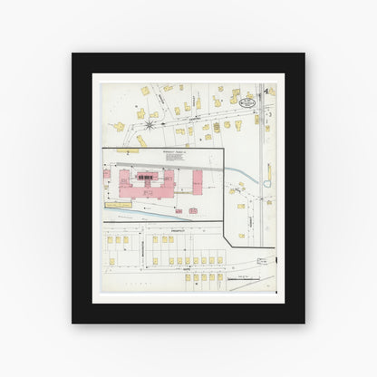 Old map wall art mockup — black gallery frame with white mat — Sanborn Fire Insurance Map from Millville, Worcester County, Massachusetts (1903), Sheet #0004